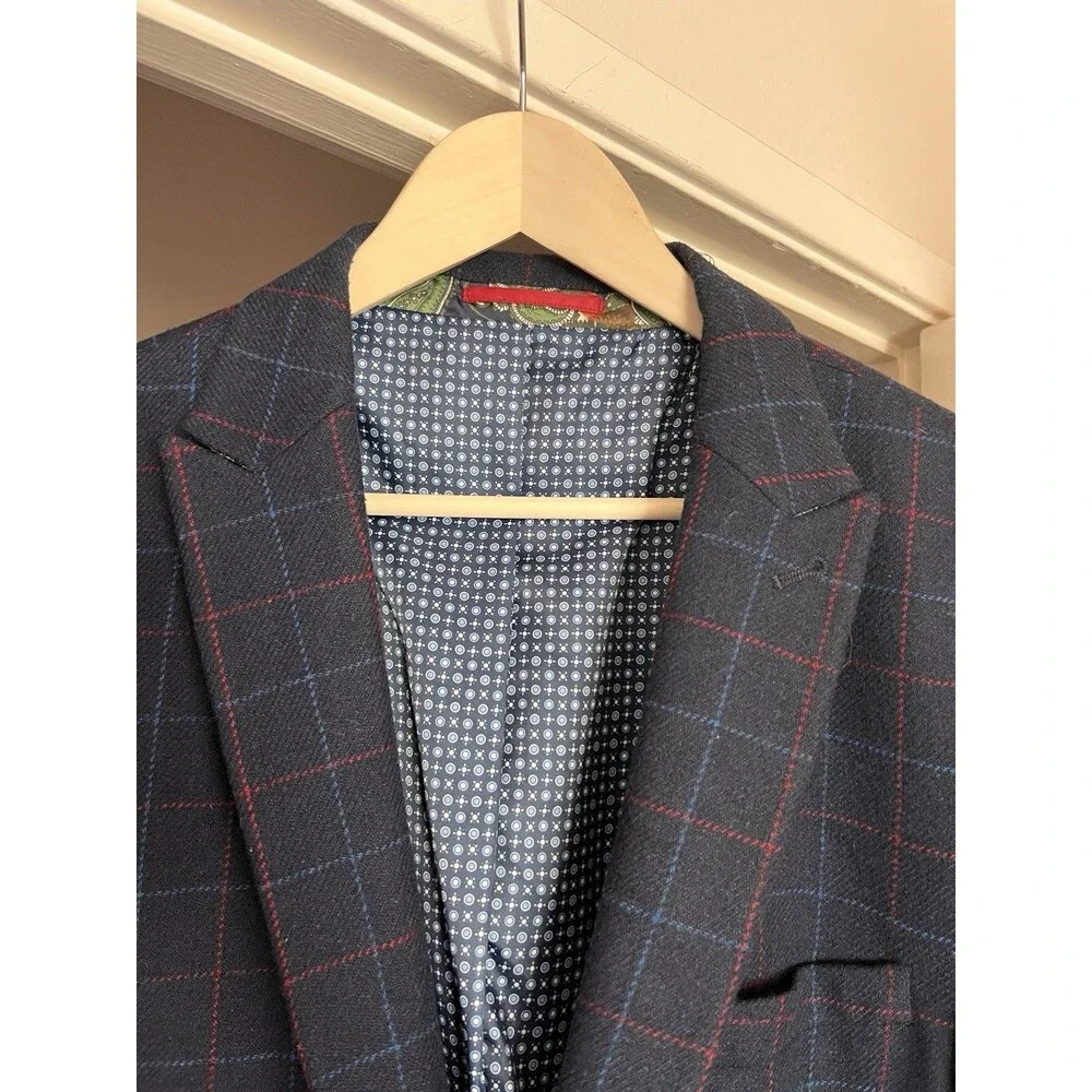 Harry Brown Heritage Blue Plaid Wool Blend Blazer Sport Coat 48R 2 Button NWOT